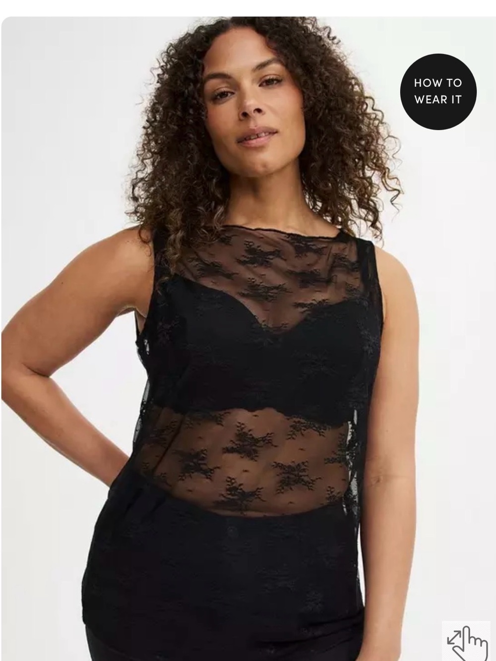 torrid Black Mesh Lace Boat Neck Lined Tank